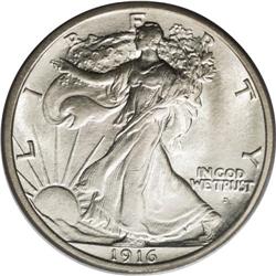 1916-D 50C MS65 PCGS. While the 1916-D half dollar has 