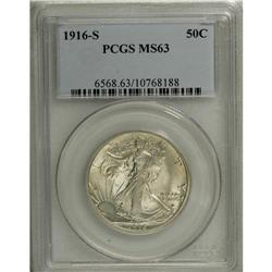 1916-S 50C MS63 PCGS. This lustrous Select example has 