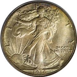 1916-S 50C MS65 PCGS. Fully lustrous with medium antiq 