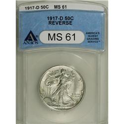 1917-D 50C Reverse MS61 ANACS. A pleasing example of t 