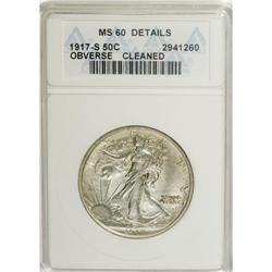 1917-S 50C Obverse--Cleaned--PCGS. MS60 Details. Well 