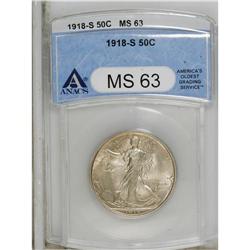 1918-S 50C MS63 ANACS. This softly lustrous early Walk 