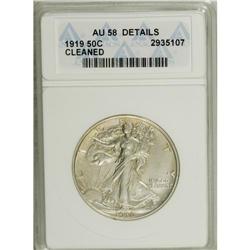 1919 50C --Cleaned--ANACS. AU58 Details. Light golden-b 