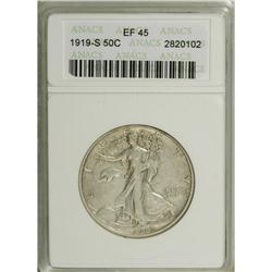 1919-S 50C XF45 ANACS. A typically mushy strike and mo 