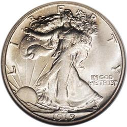 1919-S 50C MS64 NGC. Both sides of this near-Gem examp 