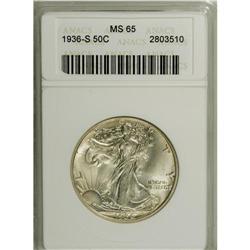 1936-S 50C MS65 ANACS. Light golden-brown toning grace 