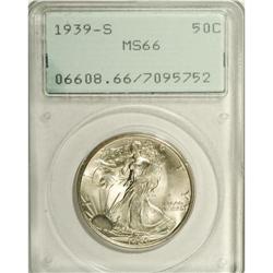 1939-S 50C MS66 PCGS. Light gold and powder-blue patin 