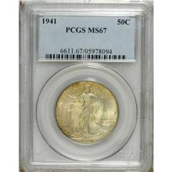 1941 50C MS67 PCGS. Orange and gold-gray patina graces 