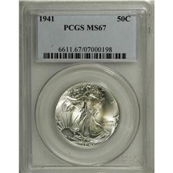 1941 50C MS67 PCGS. Coruscating luster enlivens this S 