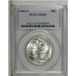 1942-S 50C MS65 PCGS. Trumpet tail S. This brilliant a 