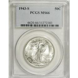 1943-S 50C MS66 PCGS. Highly lustrous with only a hand 