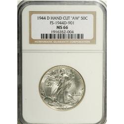 1944-D 50C Hand-Engraved AW MS66 NGC. FS-1944D-901. A 