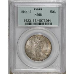 1944-S 50C MS66 PCGS. Moderate steel-gray and reddish- 