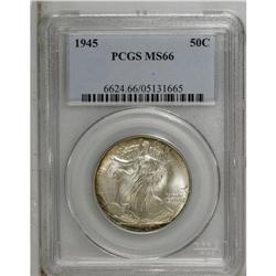 1945 50C MS66 PCGS. A narrow arc of reddish-gold and g 
