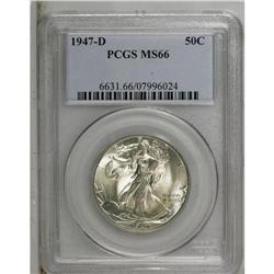 1947-D 50C MS66 PCGS. Traces of champagne-gold color g 