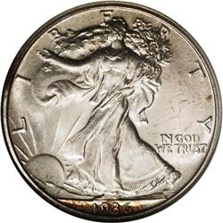 1936 50C PR66 NGC. Silver-gray surfaces take on an eve 