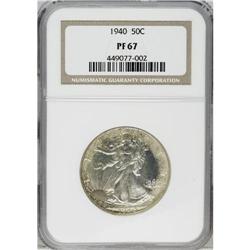 1940 50C PR67 NGC. Hazy olive-gray patina covers the p 