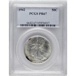 1942 50C PR67 PCGS. This Superb Gem is modestly reflec 