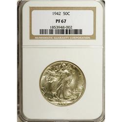 1942 50C PR67 NGC. Solidly struck and lightly gold-ton 
