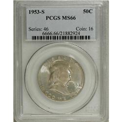 1953-S 50C MS66 PCGS. Lustrous surfaces are covered wi 