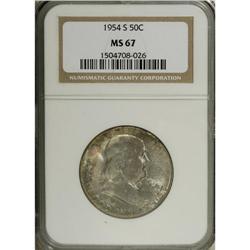 1954-S 50C MS67 NGC. A melange of gold, olive-green, c 