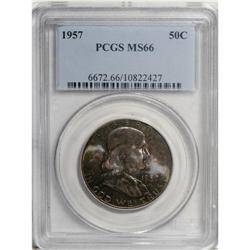 1957 50C MS66 PCGS. A dense layer of purple, forest-gr 