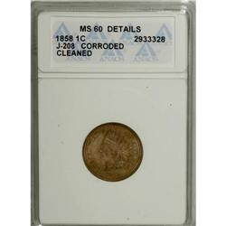 1858 P1C Indian Cent, Judd-208, Pollock-259, R.4.--Cor 