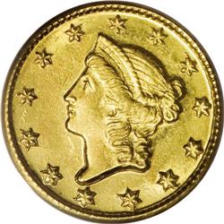 1849-D G$1 MS62 PCGS. Variety 1-B. This first-year iss 