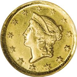 1849-D G$1 MS62 NGC. Variety 1-A. Bright luster domina 