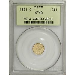 1851-C G$1 XF40 PCGS. Variety 5-E. A well struck Charl 