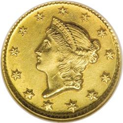 1851-D G$1 MS62 NGC. Variety 3-E. Faint recutting show 