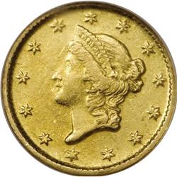 1852-D G$1 AU58 NGC. Variety 4-F, the only known varie 