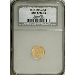 1854 G$1 Type Two--Damaged--NCS. Unc. Details. Both si 