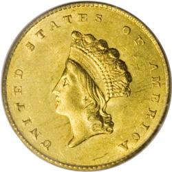 1855 G$1 MS63 PCGS. Ex: Harry W. Bass, Jr. Collection. 