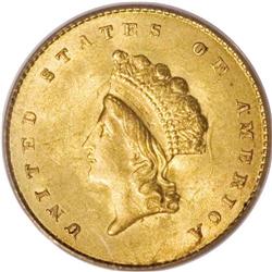 1855 G$1 MS64 PCGS. The 1855 dollar, with a mintage of 