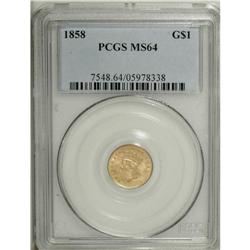 1858 G$1 MS64 PCGS. This lustrous Choice gold dollar i 