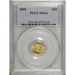 1859 G$1 MS64 PCGS. Sharply struck with zones of amber 
