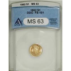 1862 G$1 --Doubled Die Obverse--MS63 ANACS. FS-101. OF 