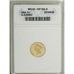 1864 G$1 --Cleaned--ANACS. MS60 Details. 