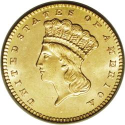 1868 G$1 MS64 PCGS. A sharply struck and satiny gold d 