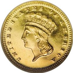 1868 G$1 MS64 DPL NGC. This piece has been assigned th 