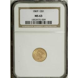 1869 G$1 MS63 NGC. The 5,900-piece business strike 186 