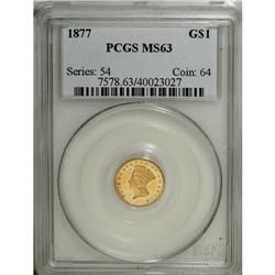 1877 G$1 MS63 PCGS. One of just 3,920 examples struck, 