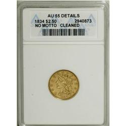 1834 $2 1/2 Classic--Cleaned--ANACS. AU55 Details. Lar 
