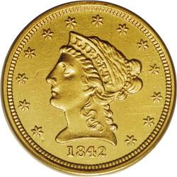 1842-D $2 1/2 AU55 PCGS. Variety 3-F. Only one variety 