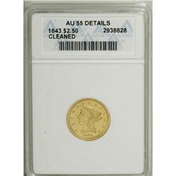 1843-O $2 1/2 --Cleaned--ANACS. AU55 Details. 
