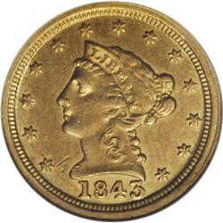 1843-C $2 1/2 Large Date, Plain 4 AU53 NGC. Variety 5- 