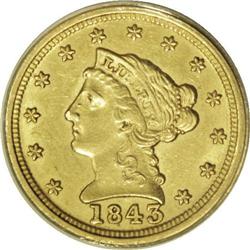 1843-C $2 1/2 Large Date, Plain 4 AU53 ANACS. Brillian 