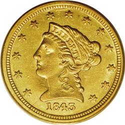 1843-C $2 1/2 Small Date, Crosslet 4 AU58 PCGS. Variet 