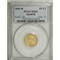 1843-D $2 1/2 Small D XF45 PCGS. Variety 4-D. This bri 